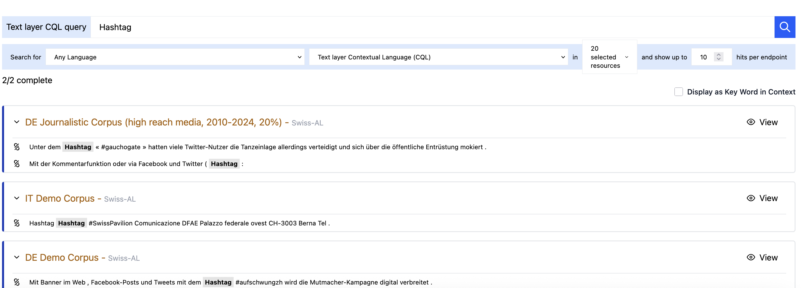 CLARIN-CH Content Search – results for “hashtag”