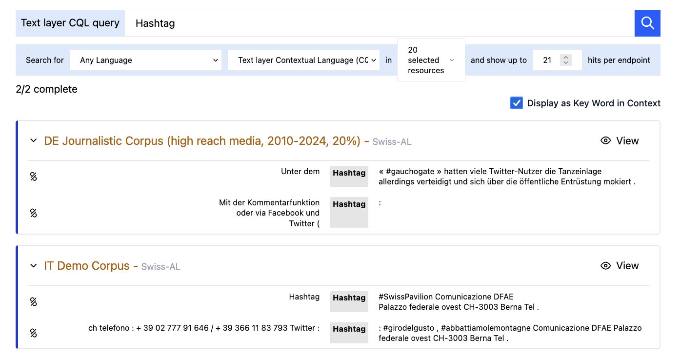 CLARIN-CH Content Search – results for “hashtag KWIC”
